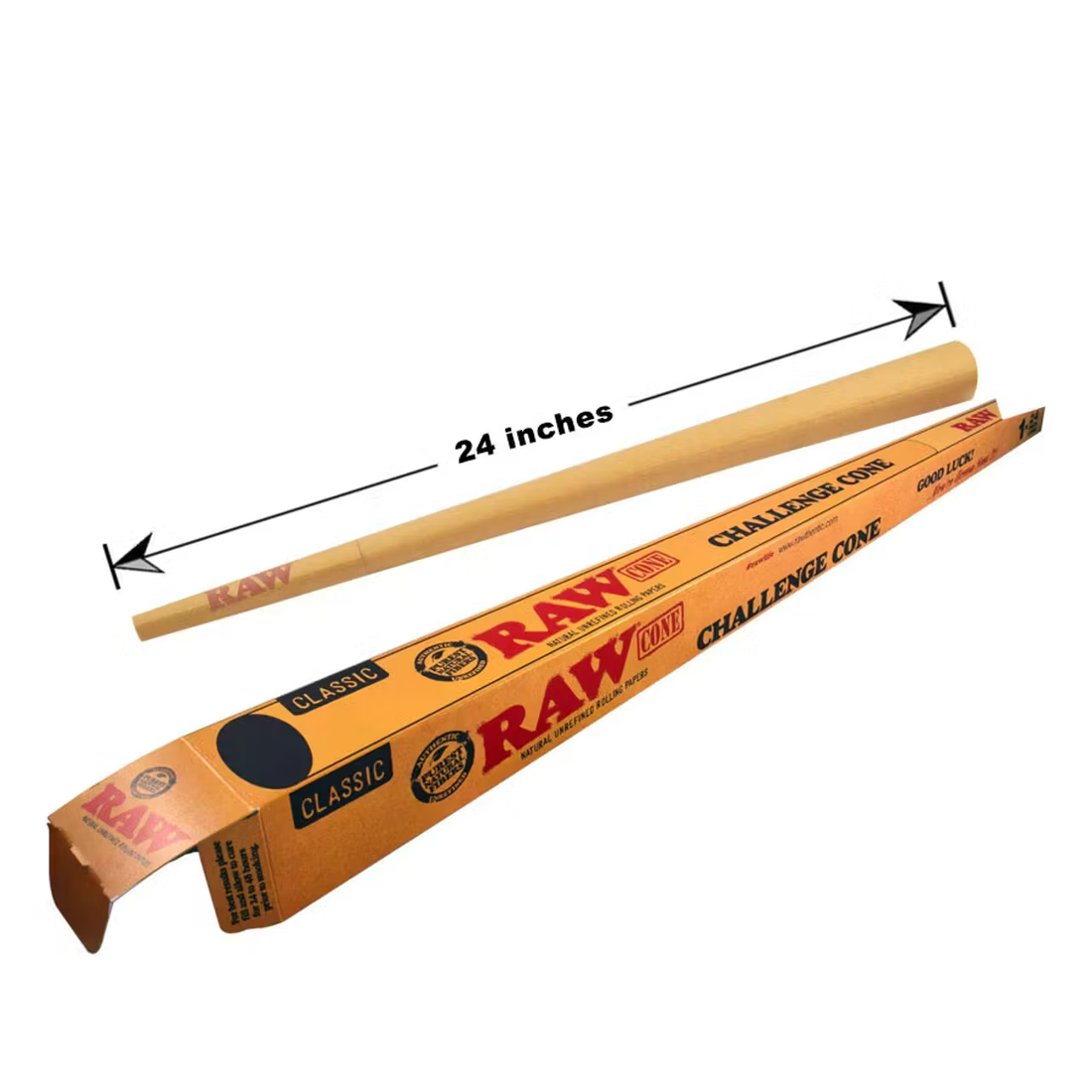 a roll of raw tobacco products, specifically raw tobacco cones, with the brand name "RAW" prominently displayed on the packaging.