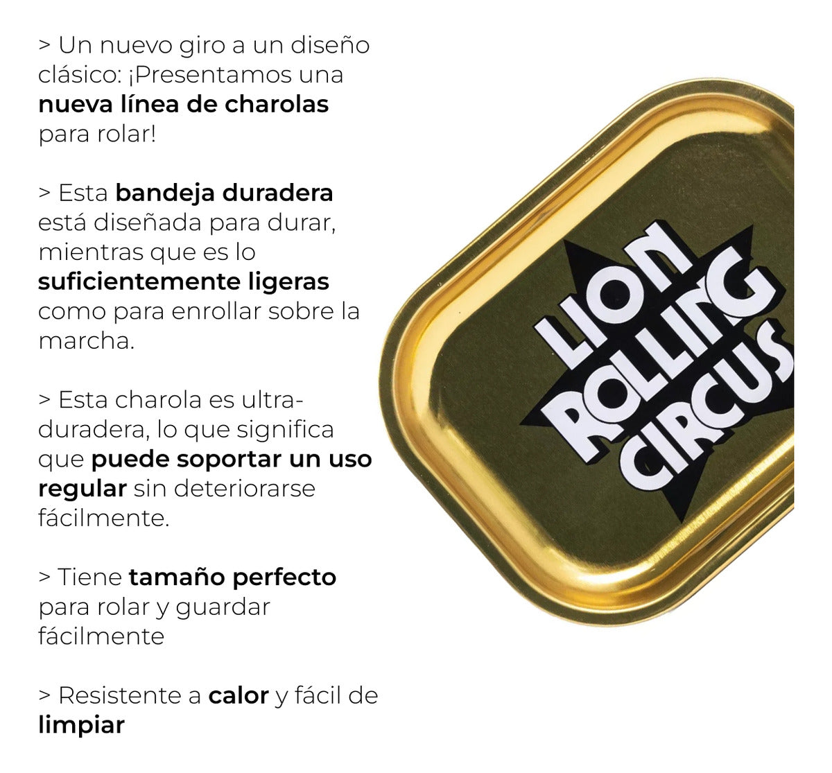 Charola Para Rolar Metal Chica Gold Lion Rolling Circus