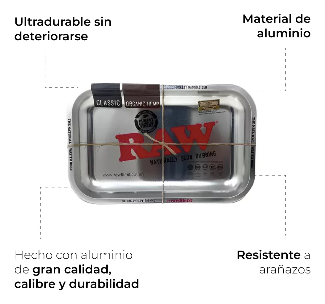 Charola Raw Para Rolar Metal Bandeja Plateada Mediana
