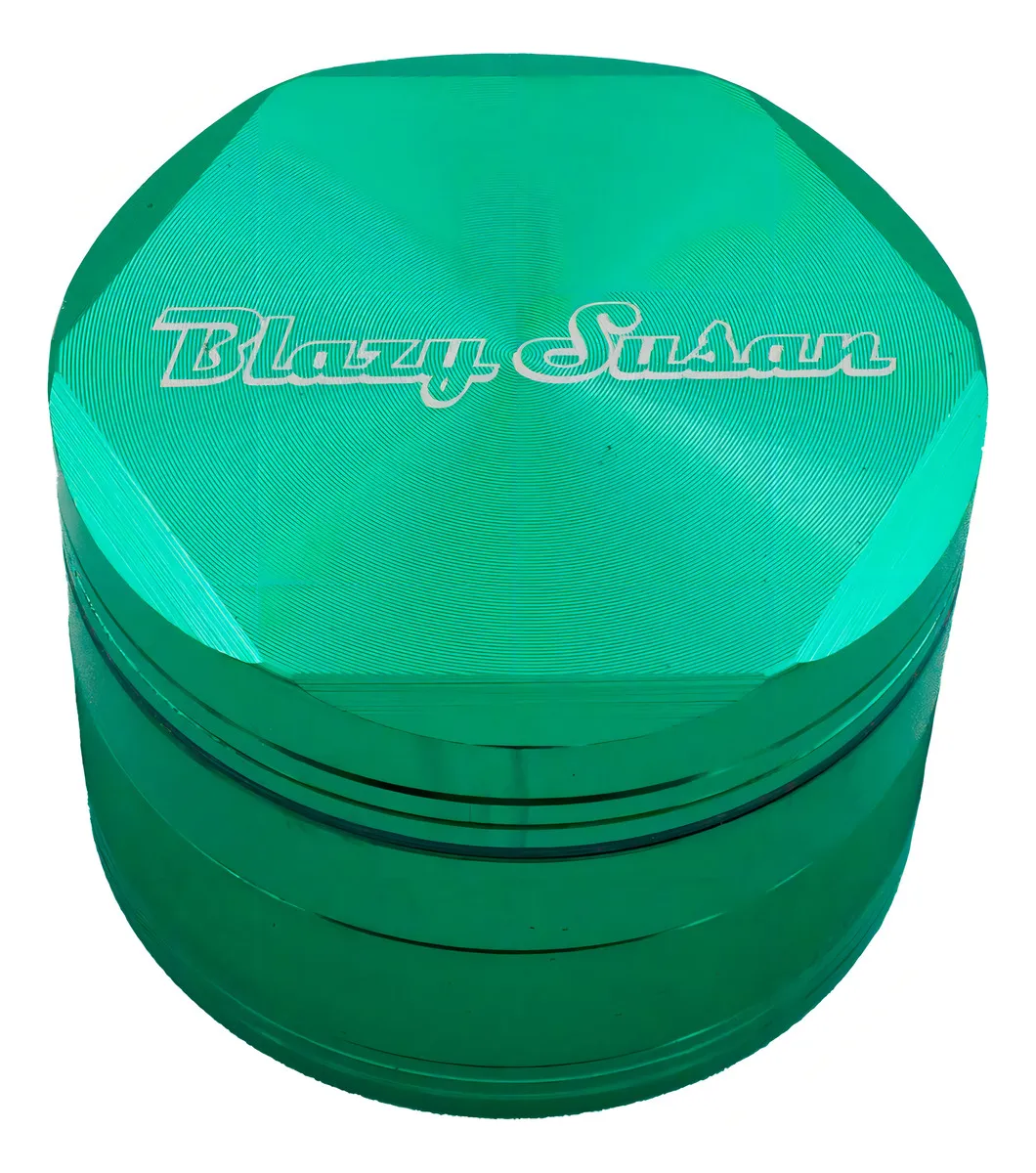 A green, hexagonal-shaped object with the text "Blazy Susan" printed on it.