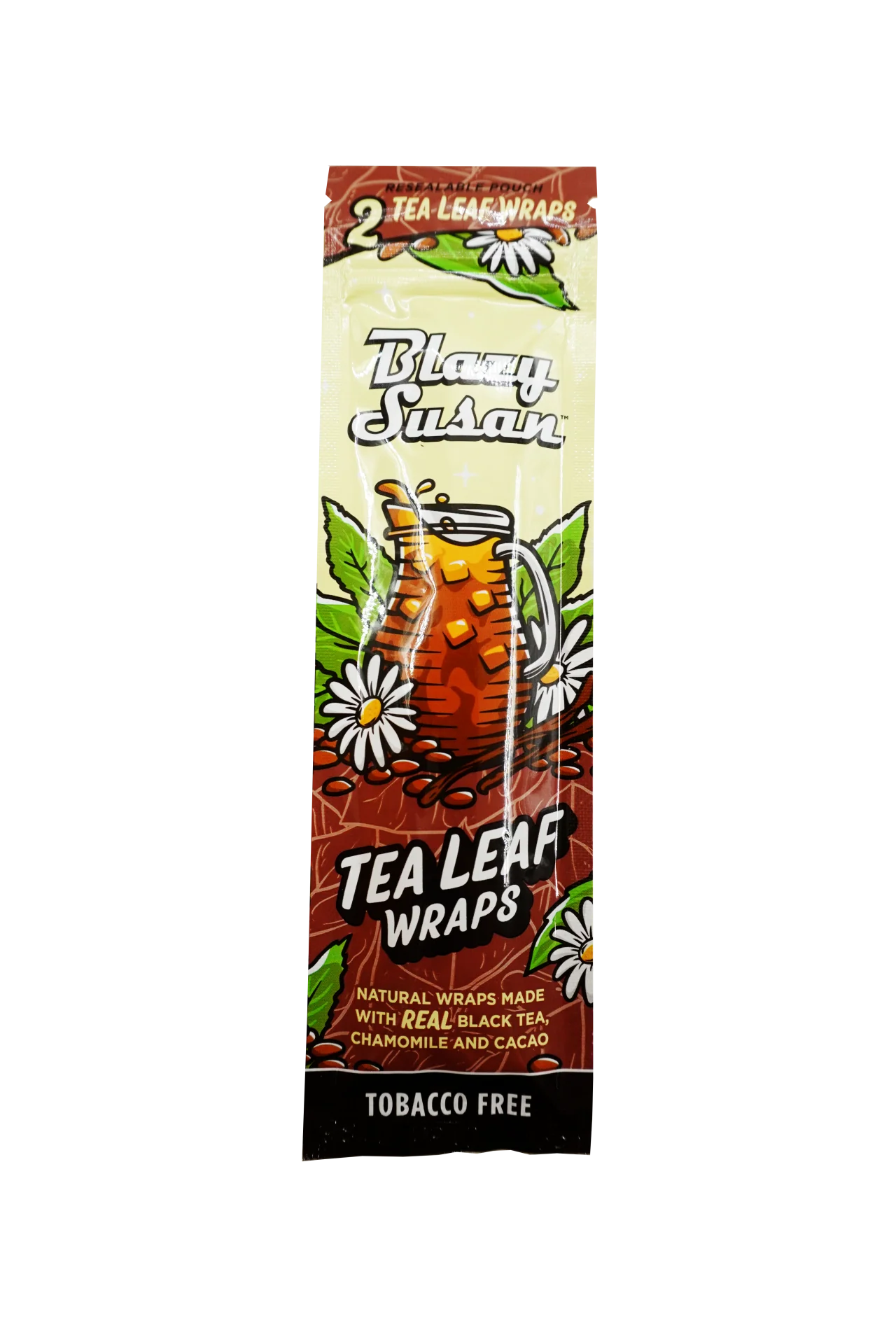 A package of tea leaf wraps, which are natural-wrapped tea leaves made with real black tea and dried flowers.