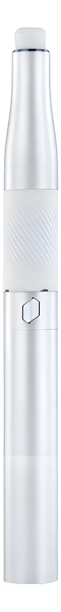 A white cylindrical object with a white cap, possibly a container or tool, with a textured surface.