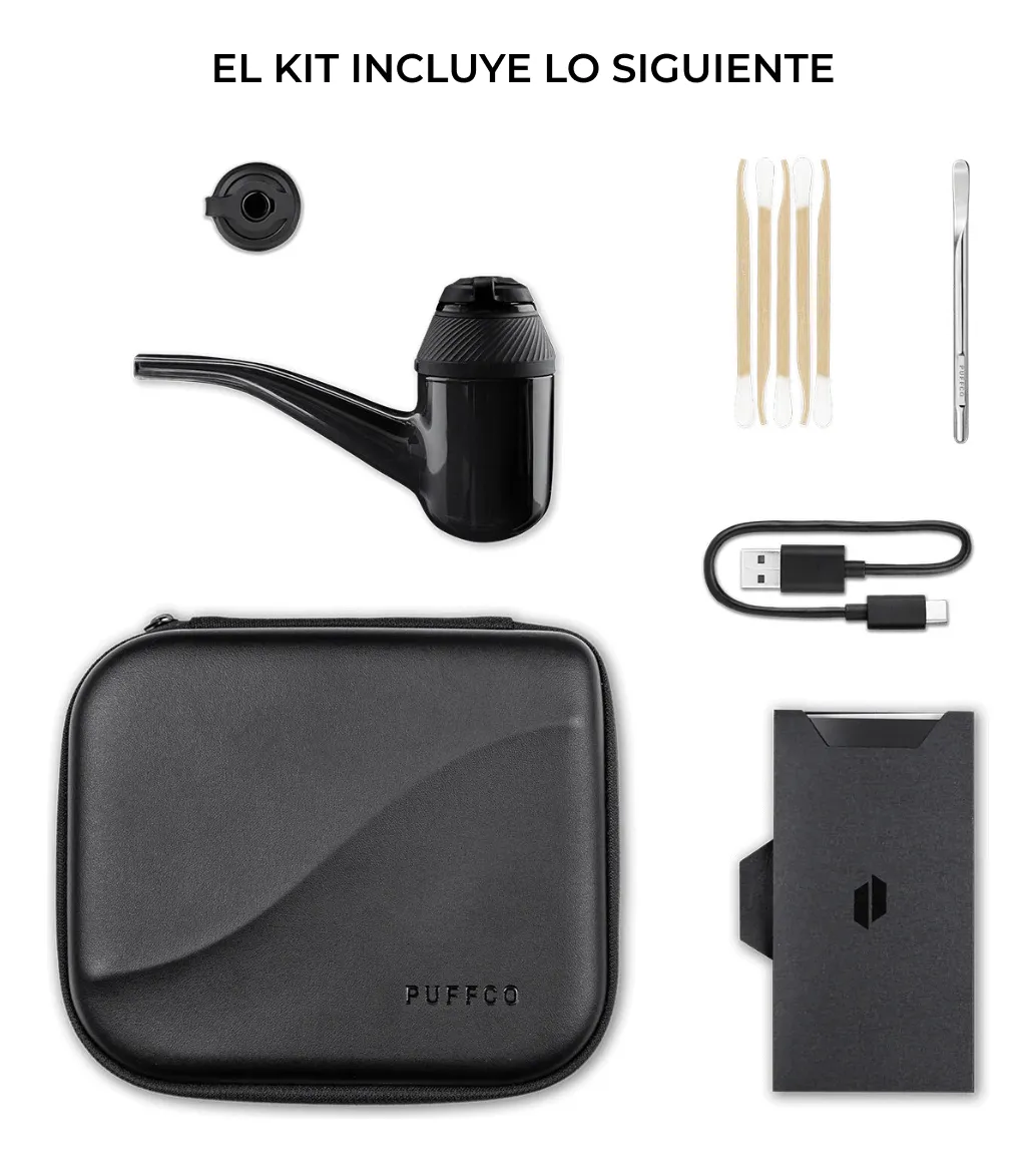the kit includes a pipe, a cigarette, a case, and a charger