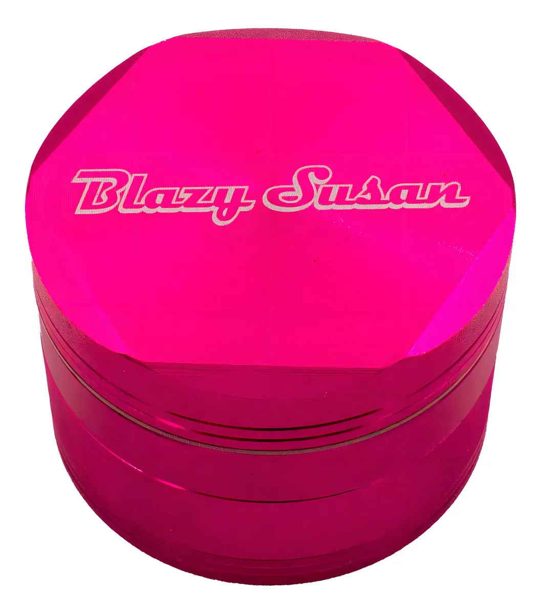 A pink, hexagonal-shaped object with the text "Blazy Susan" printed on it.