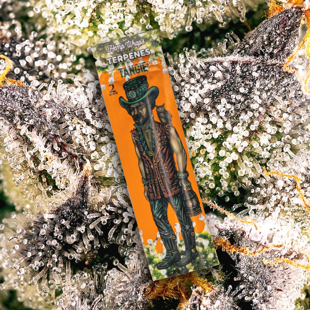 A package of dried herbs with a colorful illustration of a man wearing a hat and holding a bag.