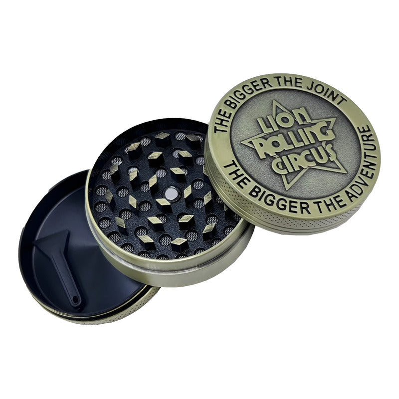 Grinder Gold 3 Partes Metal 50mm Lion Rolling Circus Dorado