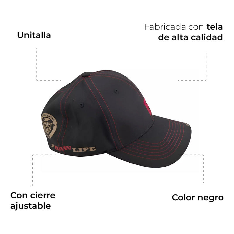 Gorra Raw Curva Negra Y Belge Letras Rojas Con Accesorios