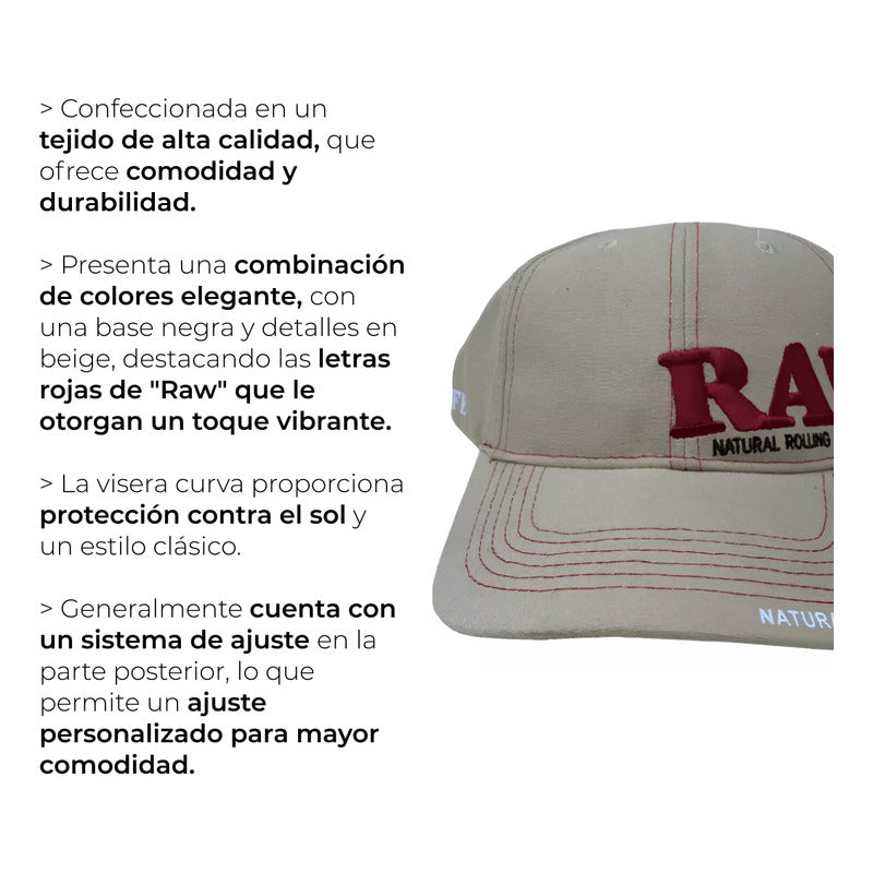 Gorra Raw Curva Negra Y Belge Letras Rojas Con Accesorios