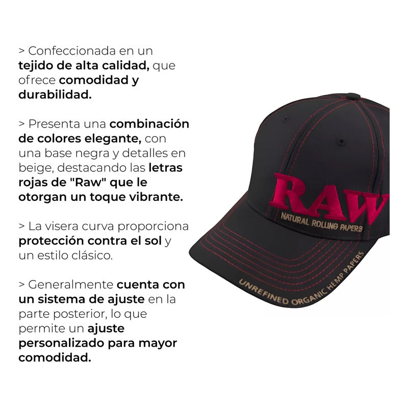 Gorra Raw Curva Negra Y Belge Letras Rojas Con Accesorios