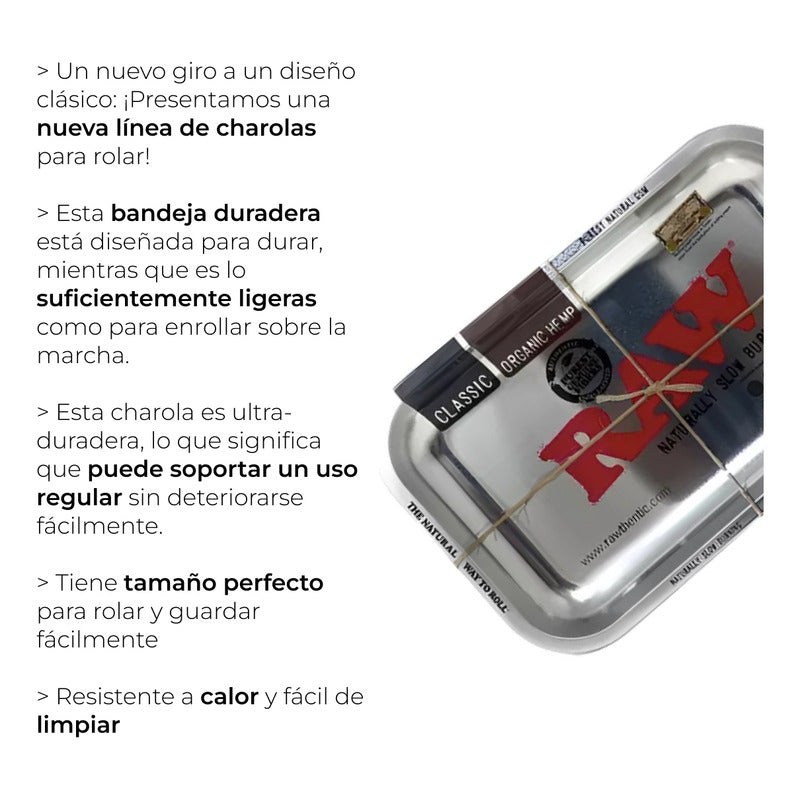 Charola Raw De  Metal Bandeja Plateada Mediana