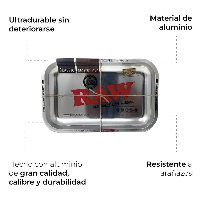 Charola Raw De  Metal Bandeja Plateada Mediana