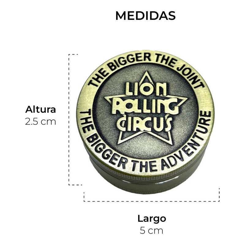 Grinder Gold 3 Partes Metal 50mm Lion Rolling Circus Dorado