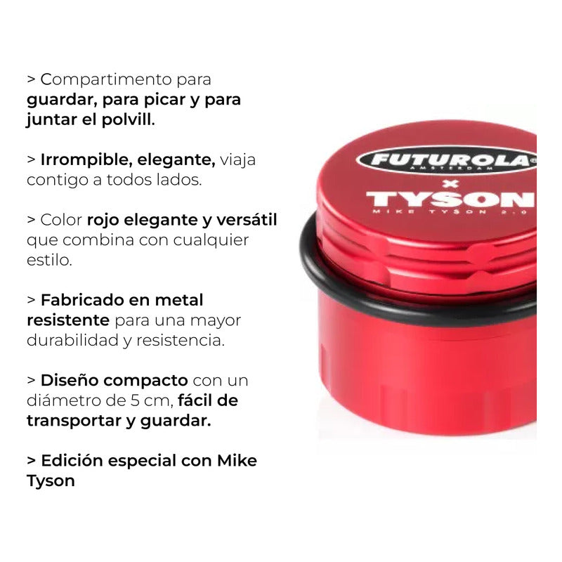 Grinder Grande  4 Piezas Rojo Futurola X Mike Tyson 2.0