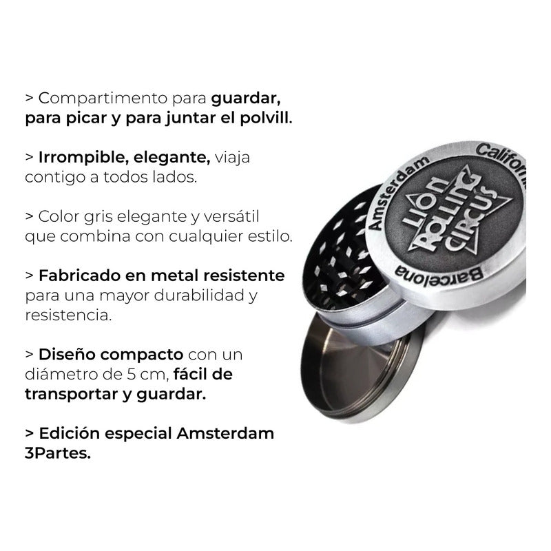 Grinder 3 Partes Aluminio 50mm Lion Rolling Circus