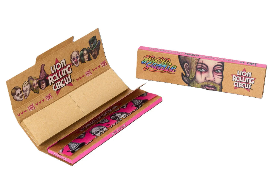 Papel De Liar Unbleached King Size 32 Hojas Por paquete con Papel Filtro Lion Rollin Circus