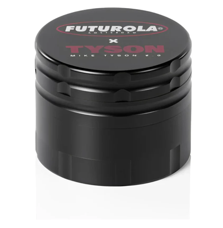 A black cylindrical object with text and logos on it.