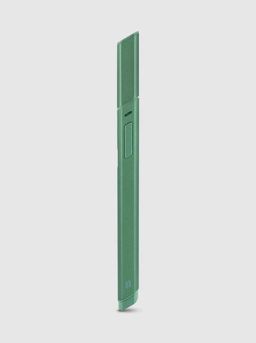 A green electronic device with a pointed end, possibly a stylus or pen-like tool, is shown against a plain white background.