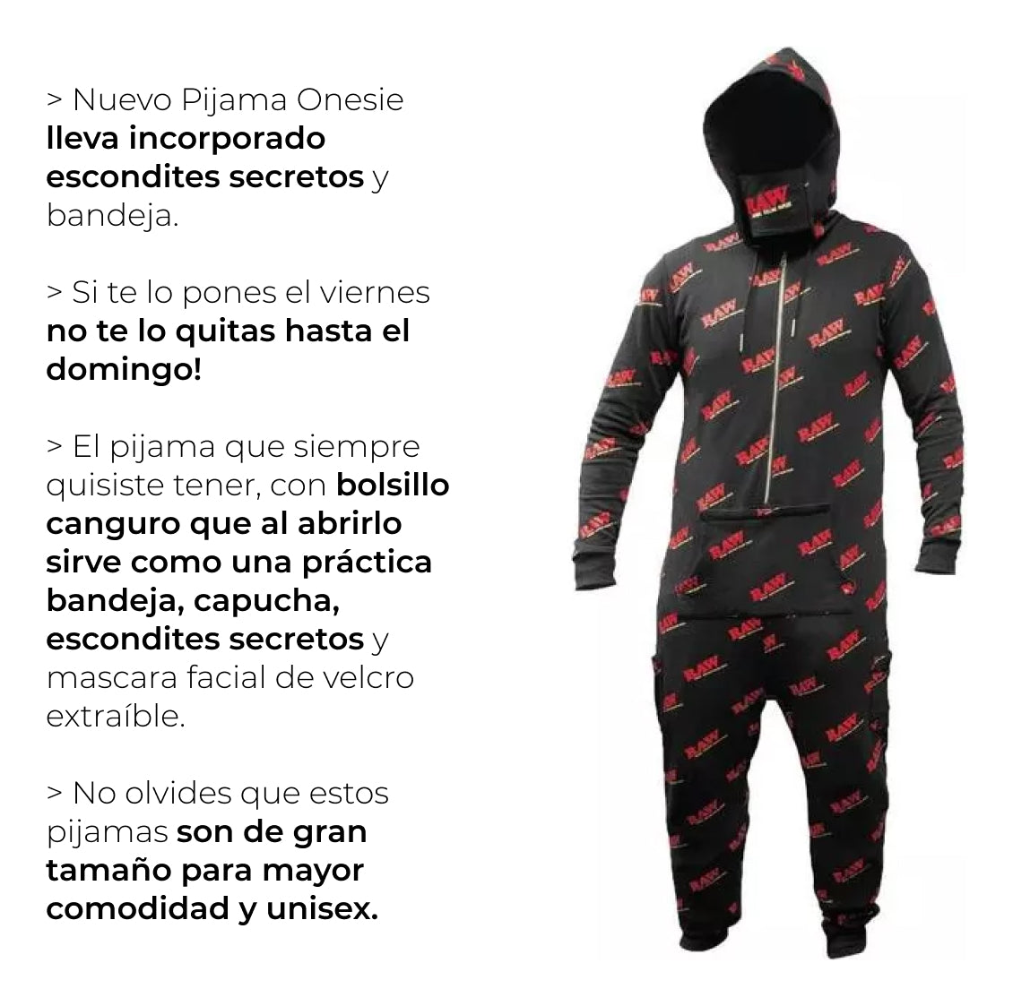 Pijama Raw Onesie Incorporado Escondites Secretos Y Bandeja.