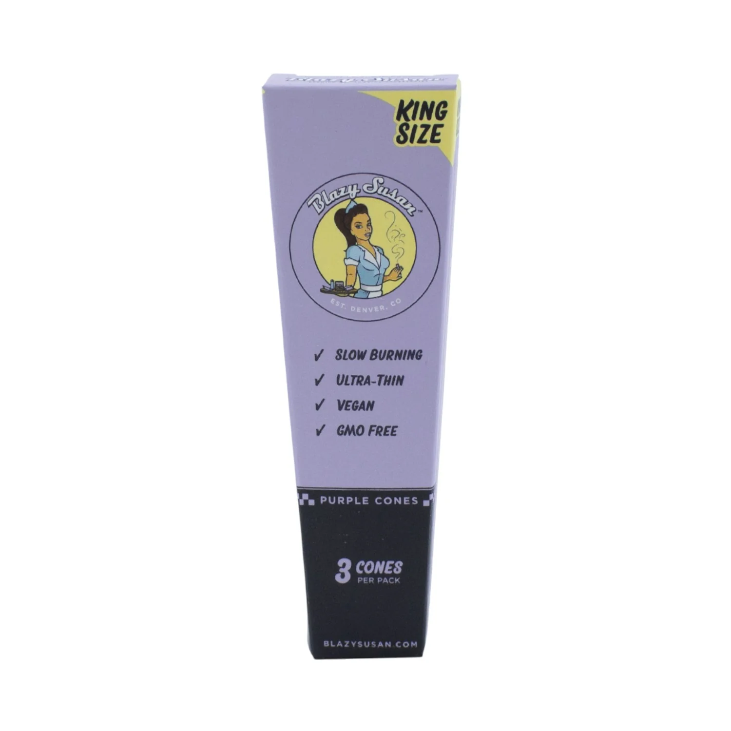 A purple box with a cartoon image of a woman and text indicating the contents of the box.