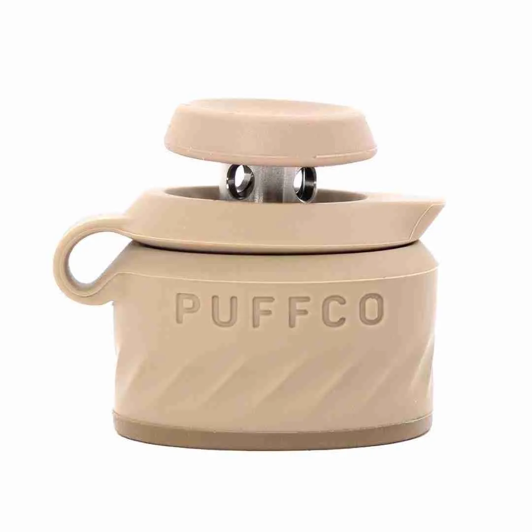 A beige-colored container with the word "PUFFCO" printed on it.