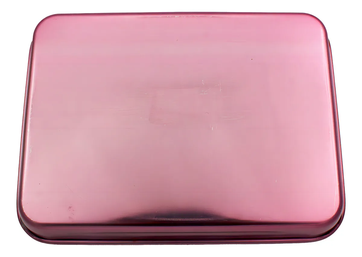 A pink rectangular object, possibly a container or box, is shown against a white background.