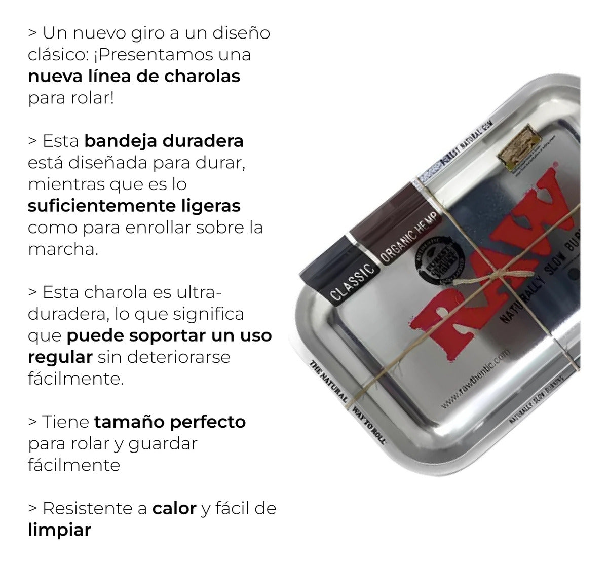 Charola Raw Para Rolar Metal Bandeja Plateada Mediana