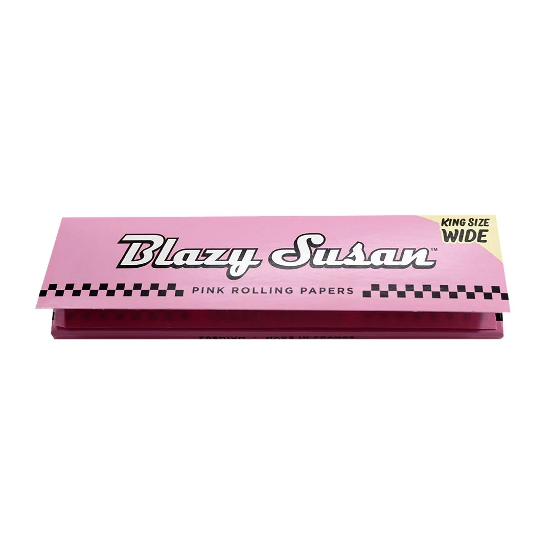 A pink and black checkered paper product with the brand name "Blazy Susan" printed on it.
