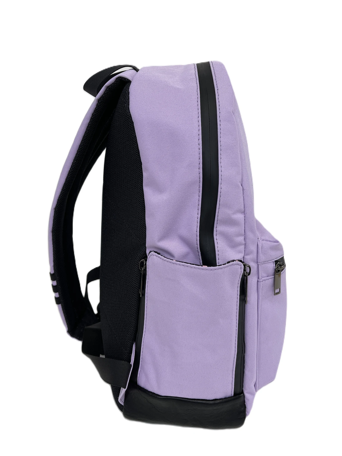A purple backpack with a black handle and zipper.
