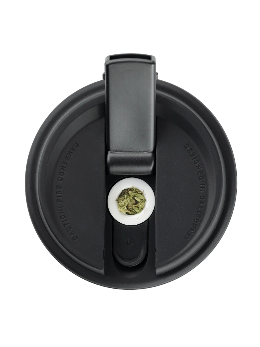 a black lid with a white center, possibly a lid for a jar or container.